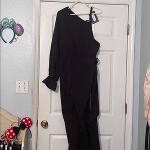One shoulder long sleeve plus size jumpsuit